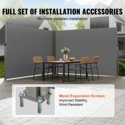 Vedettävä sivumarkiisi 200×600 cm polyesterikangas 180 g/m² PU-pinnoite harmaa ulkokäyttö rautarunko