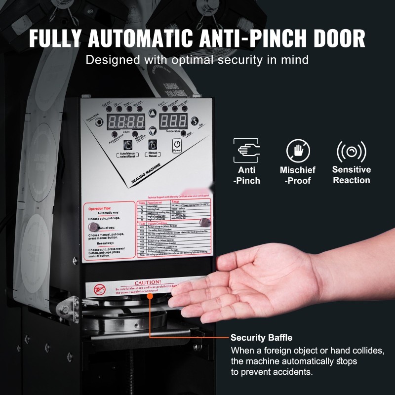 Automaattinen kuppisulkija 90 ja 95 mm kupeille 500–650 kuppia tunnissa