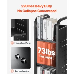 Kirjakärry hiili ja kylmävalssattu teräsrunko 100 kg kantavuus 3 hyllyä 32x35x93,5 cm