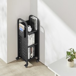 Kirjakärry hiili ja kylmävalssattu teräsrunko 100 kg kantavuus 3 hyllyä 32x35x93,5 cm