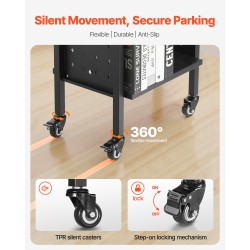 Kirjakärry hiiliteräs 45×33×88 cm 70 kg kaksipuoliset L-muotoiset hyllyt lukittavat pyörät