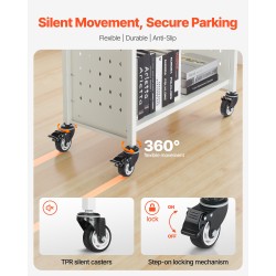 Kirjakärry 3 L-muotoista hyllyä hiiliteräs 150 kg kantavuus lukittavat pyörät valkoinen