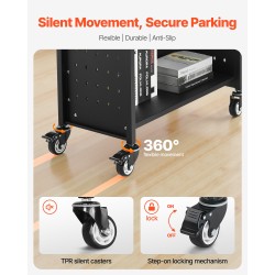 Kirjakärry hiiliteräs 150 kg 77x38x122 cm L-hyllyt 76,2 mm lukittavat pyörät musta