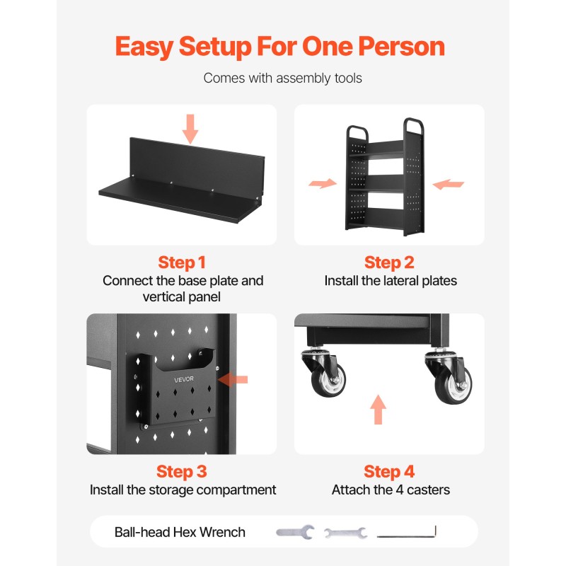 Kirjakärry hiiliteräksinen runko 3 V-muotoiset yksipuoliset hyllyt 150 kg 770x380x1220 mm