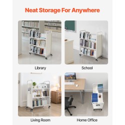 Rullaava kirjakärry hiiliteräs kaksipuoleiset W-muotoiset hyllyt 150 kg kapasiteetti lukittavat pyörät