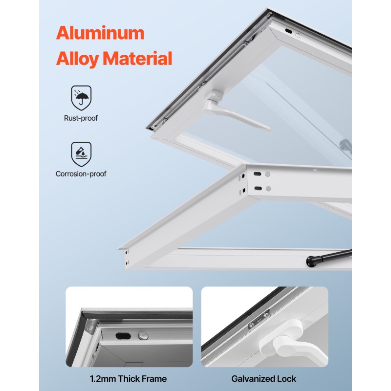 Palveluikkuna alumiiniseos 92x92 cm ruokarekkoihin markiisiovella hydraulisauvoilla sateenkestävä rakenne