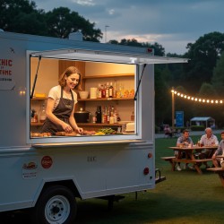 Myyntiluukku alumiiniseosrunko 1374x866x80 mm markiisiovella ruokarekkoihin ja kioskeihin