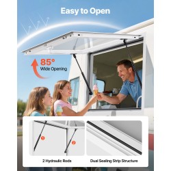 Myyntiluukku alumiiniseos asennusaukko 91,5x61 cm markiisiovella kaasujousilla ruokarekkoihin ja myyntivaunuihin