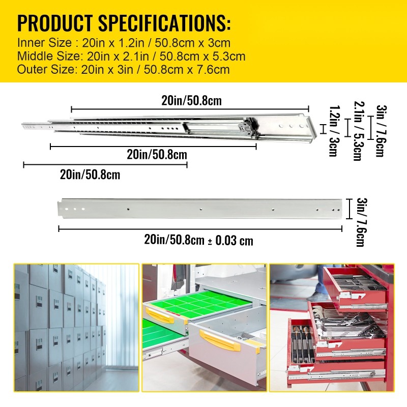 Täyspitkät sivukiinnitteiset laatikkokiskot 2 kpl 50,8 cm 225 kg kuulalaakerit vaimennus