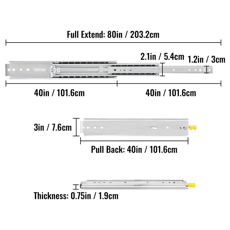 Laatikkokiskosarja kylmävalssattu teräs 101,6 cm 226,8 kg kantavuus sivukiinnitys 1 pari