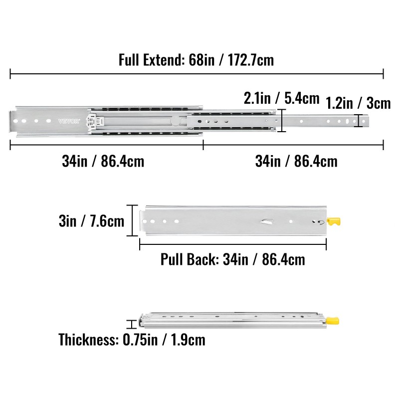 Laatikkokiskosarja kolmekymmentäneljä tuumaa kylmävalssattu teräs yksi pari sivukiinnitteinen lukittava kuulalaakeroitu