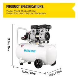 Öljytön ilmakompressori 50 L terässäiliöllä kuparimoottori 750W 8 bar pyörillä