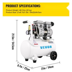 Öljytön ilmakompressori 25 litran terässäiliö hiljainen 1 hv kuparimoottori