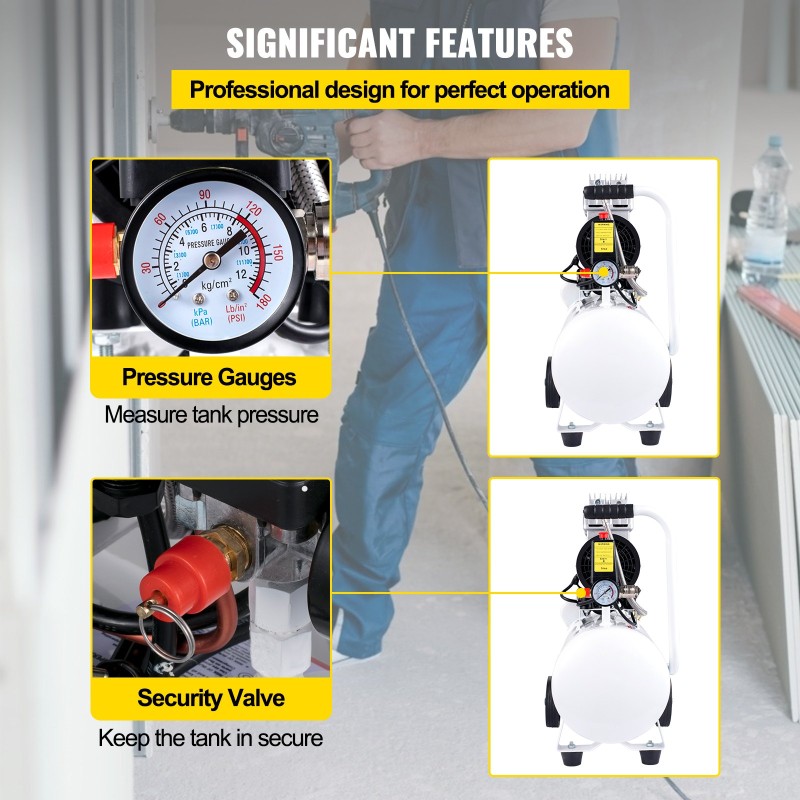 Öljytön ilmakompressori 18 litran terässäiliö 1,1 hv 850 wattia 8 baarin kannettava