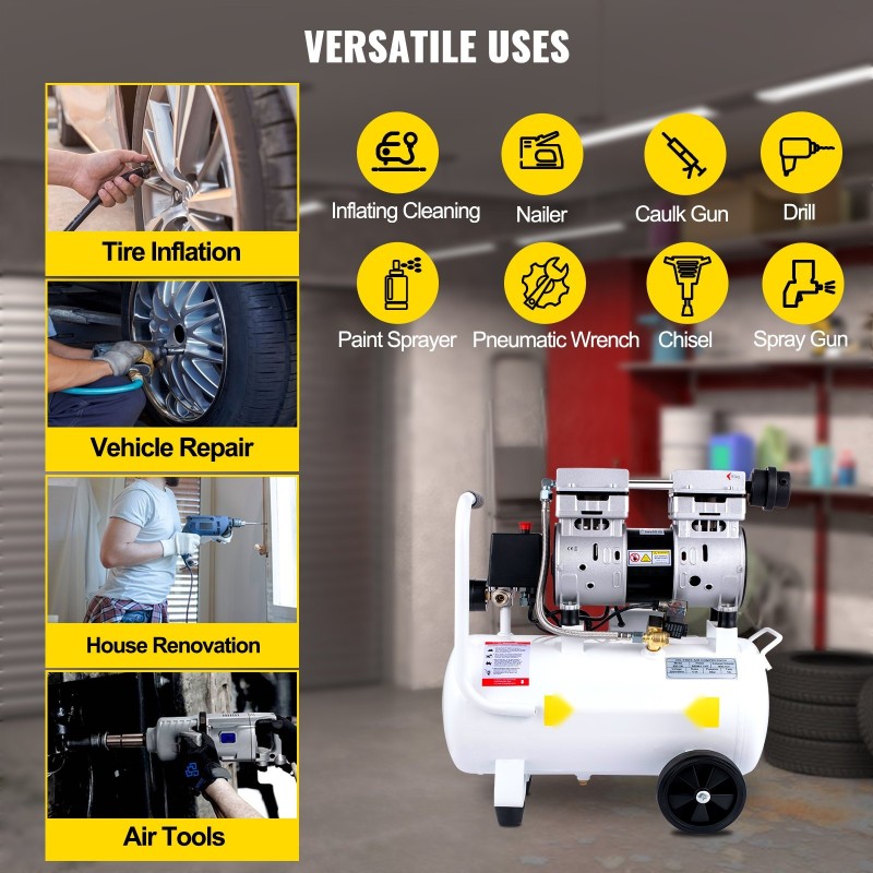 Öljytön ilmakompressori 18 litran terässäiliö 1,1 hv 850 wattia 8 baarin kannettava