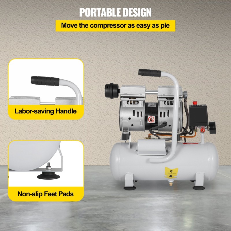 Öljytön ilmakompressori 9 l säiliö 550 W kuparimoottori 8 bar