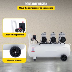 Öljytön paineilmakompressori 80 litran teräksinen säiliö 2200 wattinen kuparimoottori hiljainen pyörällinen