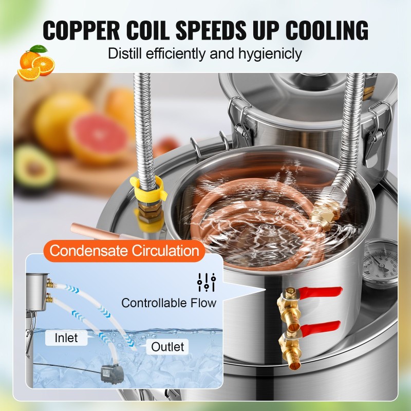 Tislain 50 L ruostumaton teräs kotitislaukseen kuparikierukalla ja väliastialla