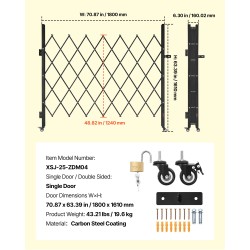 Teräksinen yksiosainen taitettava turvaportti 180 cm leveä 161 cm korkea salpalukolla pyörillä