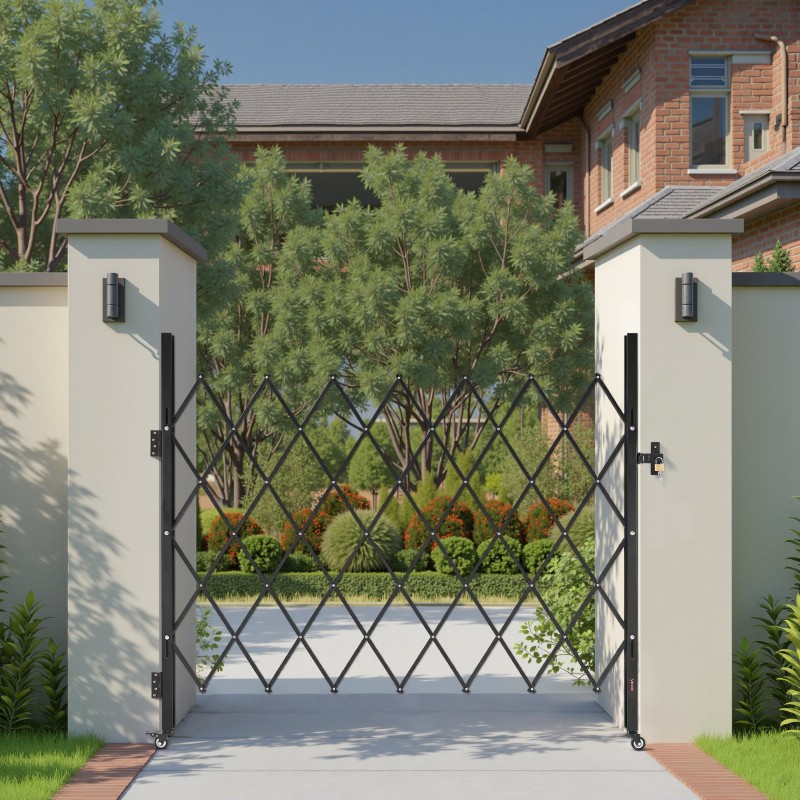 Teräksinen yksiosainen taitettava turvaportti 180 cm leveä 161 cm korkea salpalukolla pyörillä