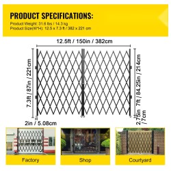 Taittuva kaksiosainen teräsportti 3/4 tuuman kanavateräs leveys 0,5–12 jalkaa korkeus 6,5 jalkaa