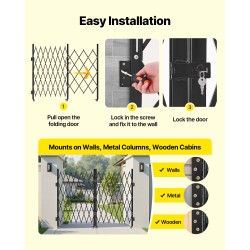 Taittuva teräksinen turvaportti 330 x 160,5 cm lukittava 360 asteen kääntyvillä pyörillä