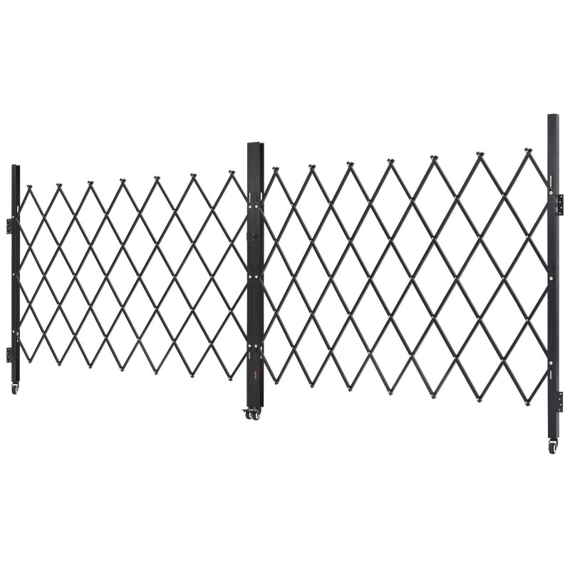 Kaksinkertainen taittuva teräsinen turvaportti 370 x 160,5 cm lukittavat 360° kääntyvät pyörät