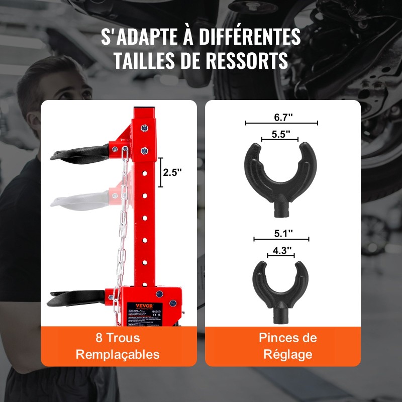 Hydraulinen jousipuristin 1 tonnin puristusvoimalla 4,5 tonnin tunkkikapasiteetilla iskunvaimentimien kierrejousille