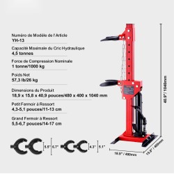 Hydraulinen jousipuristin 1 tonnin puristusvoimalla 4,5 tonnin tunkkikapasiteetilla iskunvaimentimien kierrejousille