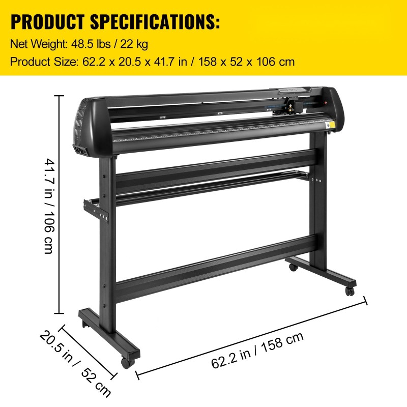 Vinyylileikkuri ja piirturi 53 tuuman lattiatelineellä tarroihin ja kyltteihin
