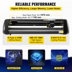 Vinyylileikkuri alumiinirunko 34 tuuman syöttö 780 mm leikkausleveys kolme terää LCD-näyttö jalustalla