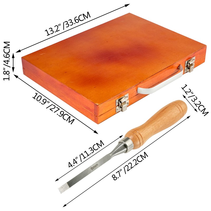 Talttasarja 12-osainen HSS-terät 95 mm puun sorvaukseen lakatut puukahvat säilytyslaatikko