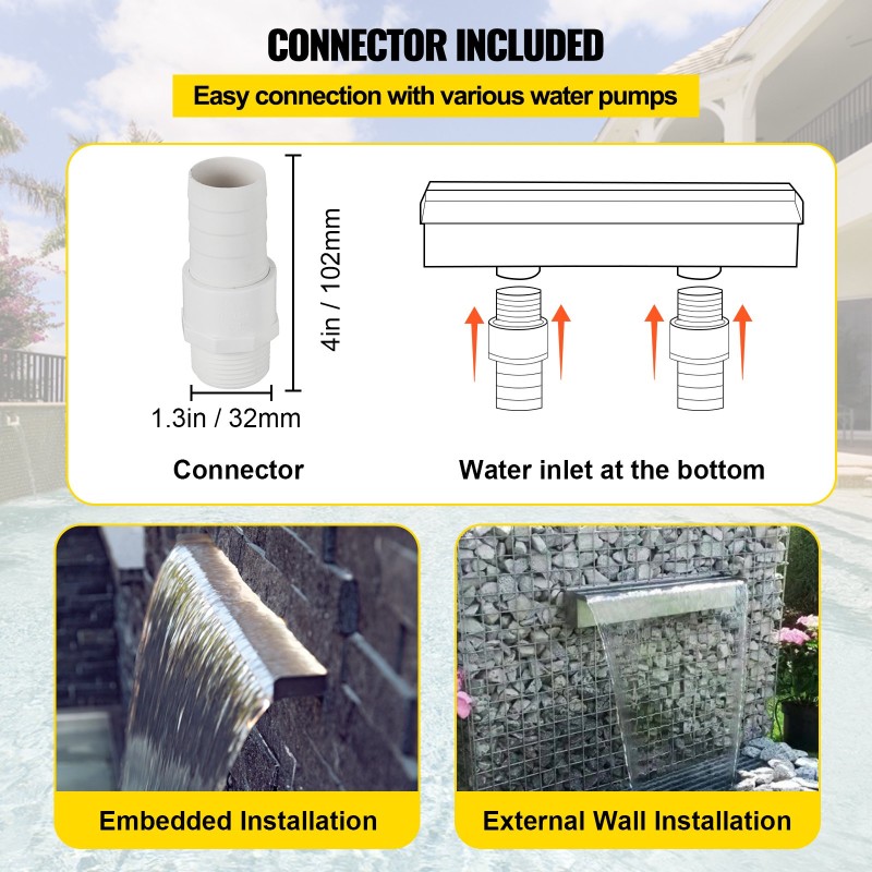 Vesiputousuoma ruostumatonta terästä 150 x 11,5 x 8 cm sisä ja ulkokäyttö
