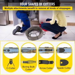 Viemärikaapeli 15 metriä 9,5 mm kiinteäsydäminen 65MN-teräs sopii 51–102 mm putkille