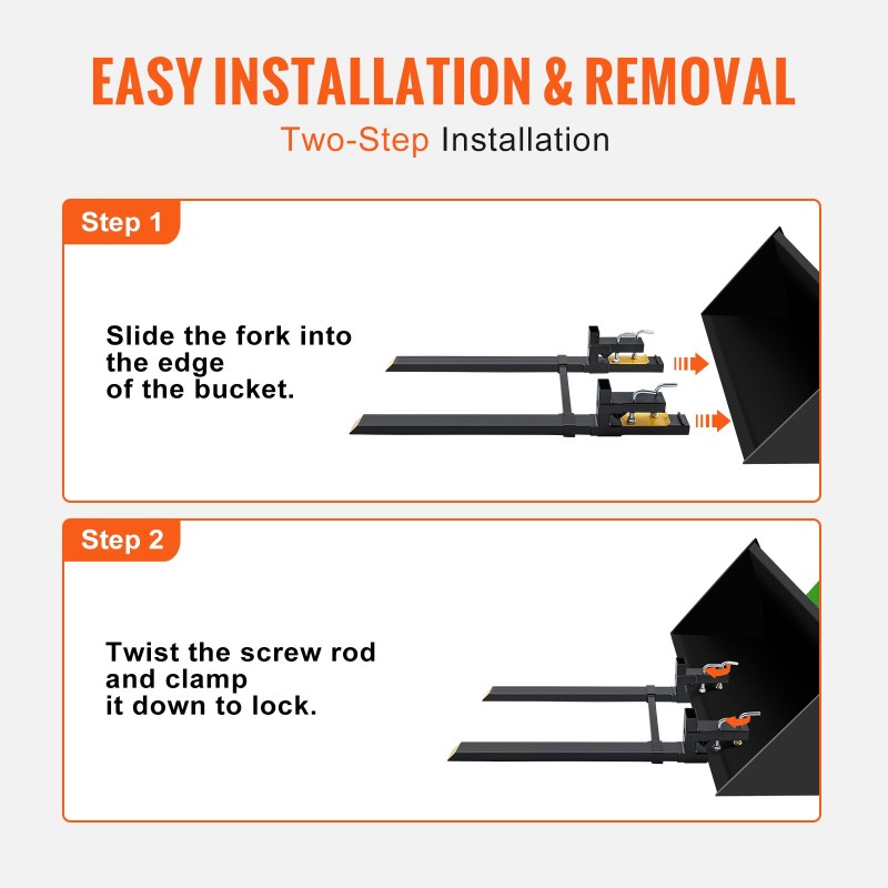 Kauhaan kiinnitettävät trukkipiikit 1814 kg kantavuus 109,2 cm säädettävällä tukitangolla