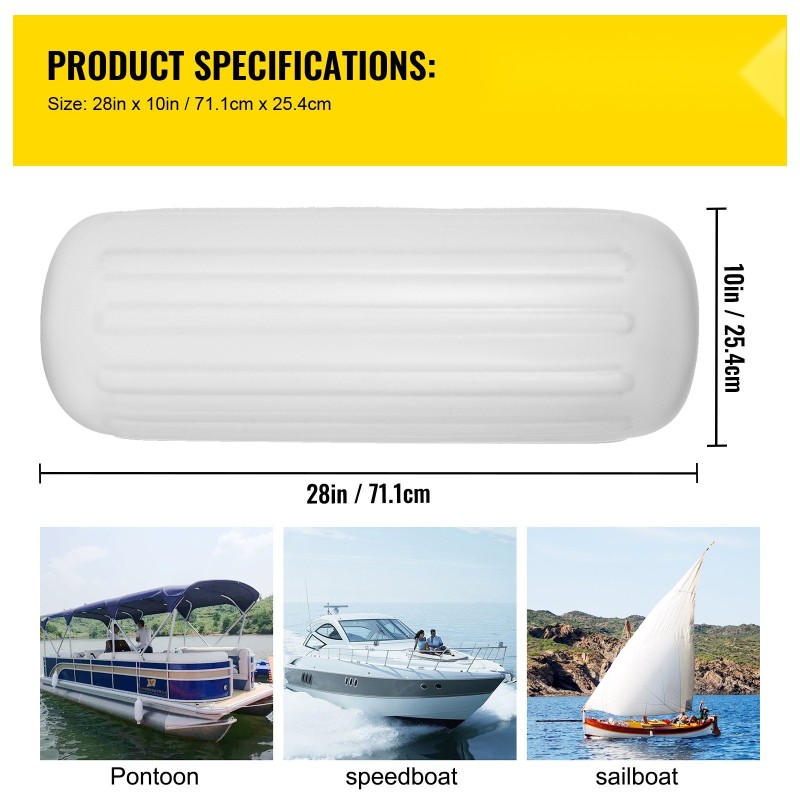 Veneen vinyylinen uritettu törmäyssuoja 4 kpl 10 x 28 tuumaa valkoinen