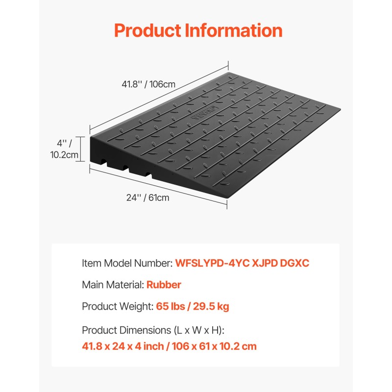 Kynnyssilta kierrätetystä kumista 10 cm korotus 3-kanavainen 1000 kg kantavuus