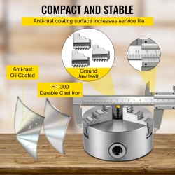 3-leukainen itsekeskittyvä sorvin istukka valurautarunko 125 mm karkaistut teräsleuat