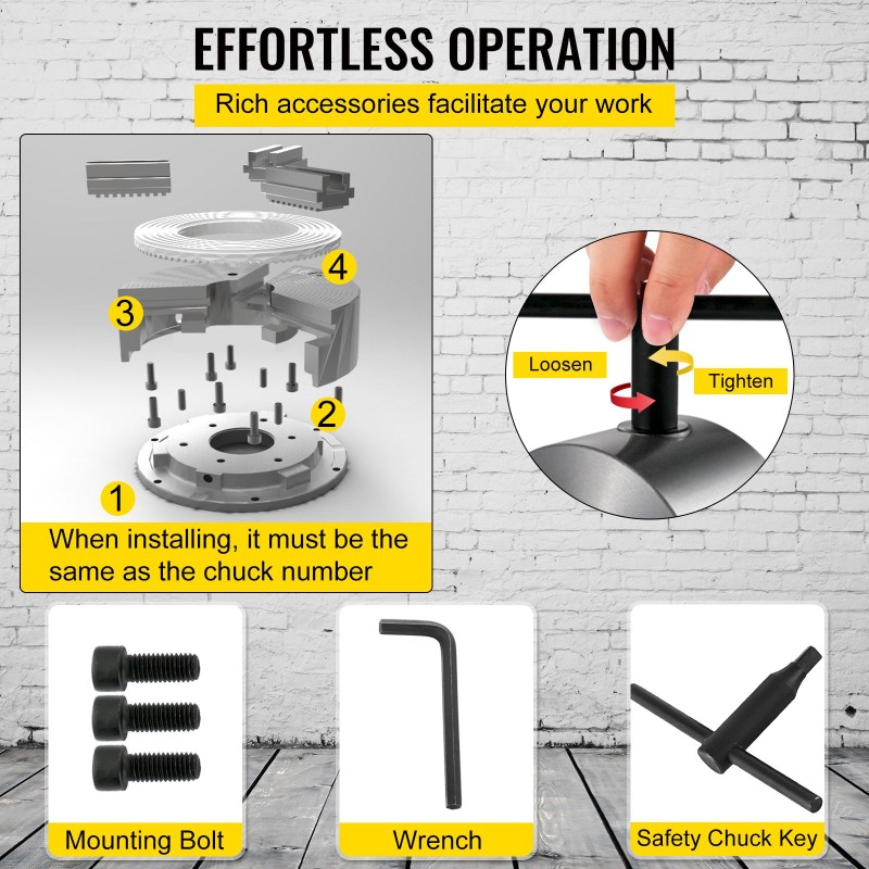 Sorvin istukka 3-leukainen 200 mm karkaistu teräs itse-keskittyvä käännettävillä leuoilla