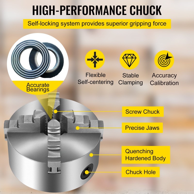 Sorvin istukka nelileukainen itsestään keskittävä valurautainen runko 125 mm teräsleuat