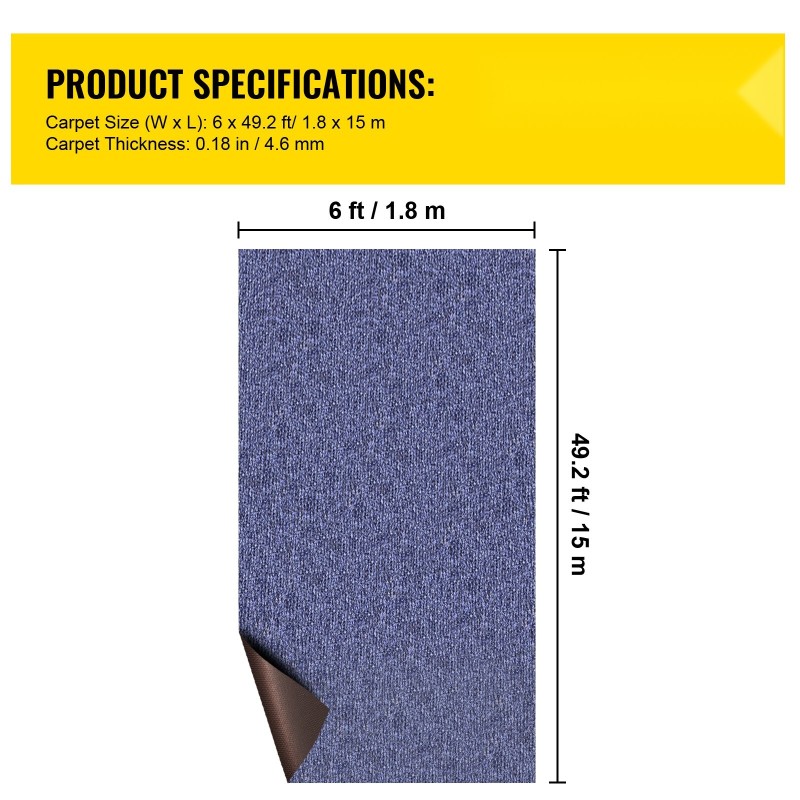 Sisä- ja ulkomatto polyesterikuitu vedenpitävä TPR-tausta 5,9 x 49,2 jalkaa sininen