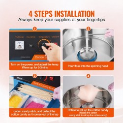 Sähköinen hattarakone vaunulla 1000 W 6 hattaraa minuutissa ruostumatonta terästä sininen