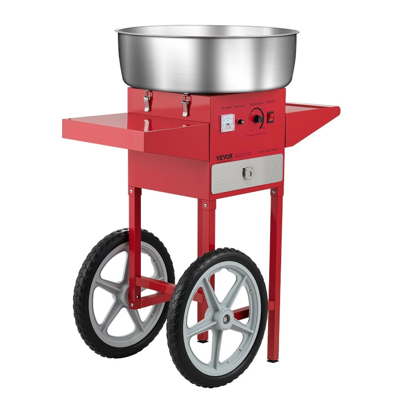 Sähköinen hattarakone kärryllä 52 cm ruostumaton teräskulho 1000 wattia säilytyslaatikko punainen