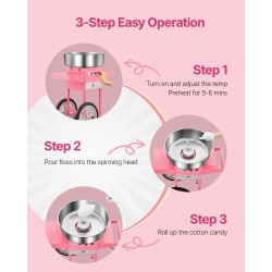 Sähköinen hattarakone kärryllä 1000W 52cm ruostumaton teräskulho integroidulla säilytyslaatikolla vaaleanpunainen