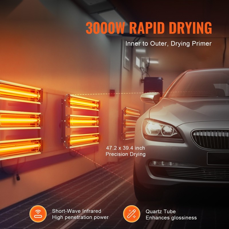 Infrapuna-maalinkuivauslamppu 3000 W kaksi kolmen pään lamppusarjaa 120x100 cm paistoala