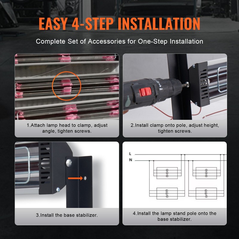 Infrapuna-maalinkuivauslamppu 3000 W kaksi kolmen pään lamppusarjaa 120x100 cm paistoala