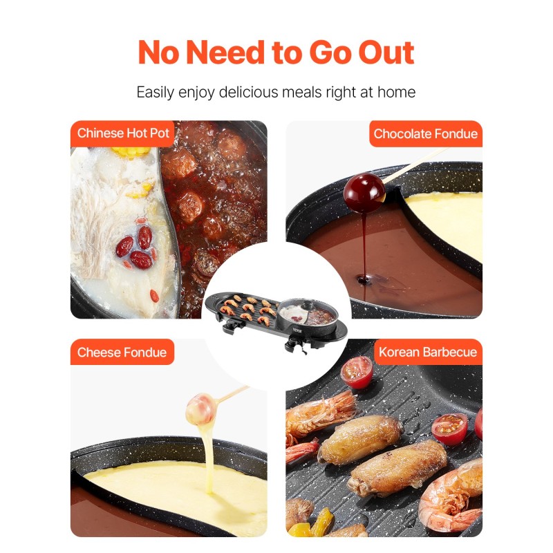 Sähköinen keitto- ja grilliyhdistelmä 2200W 2,7 l tarttumaton erillisillä säädöillä