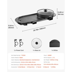 Sähköinen keitto- ja grilliyhdistelmä 2200W 2,7 l tarttumaton erillisillä säädöillä