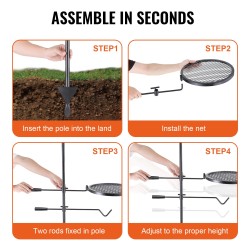 Kääntyvä teräs nuotiogrilli ulkokäyttöön säädettävällä korkeudella 815x360x1225 mm 6 kg kantokyky