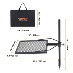 Nuotiogrilli teräs säädettävä kääntyvä ritilä ulkokäyttöön 675x405x710 mm